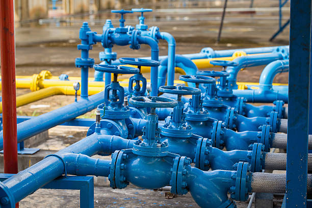 istock Valves at gas plant, Pressure safety valve selective focus. 618641888
