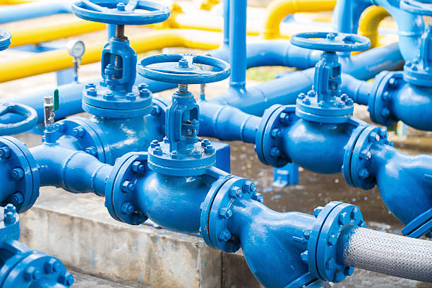 istock Valves at gas plant, Pressure safety valve selective focus. 618641946