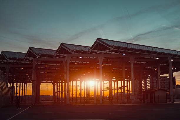 Modern contemporary building for sport and parkour in Barcelona Modern contemporary building for sport, obstacle course and parkour in Barcelona, evening, Forum district, Spain, vintage colour parkour sequence stock pictures, royalty-free photos & images