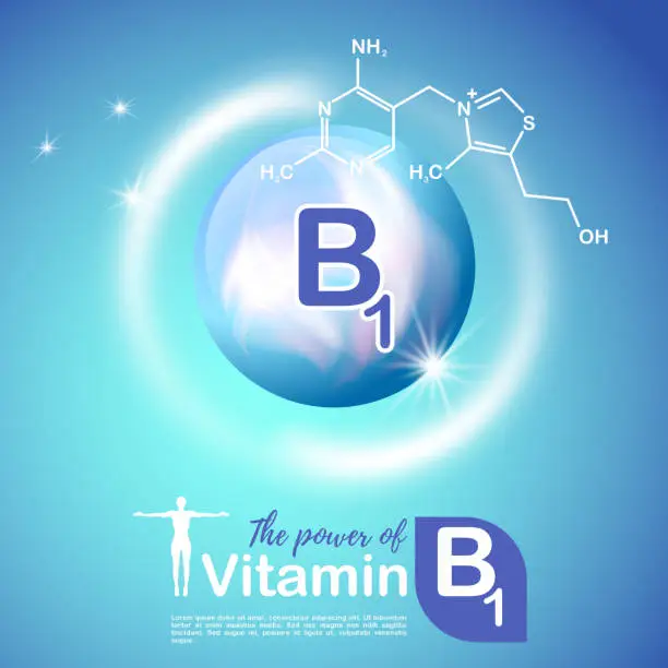 Vector illustration of Nutrition sign concept. The power of vitamin B1. Сhemical formula