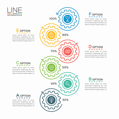 istock Thin line business infographic template with gears 6 steps 618647332