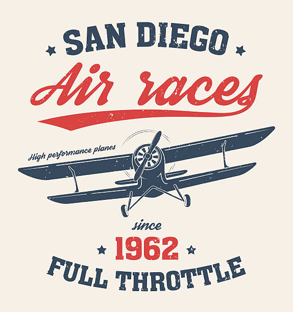 San Diego t-shirt design, printl with old airplane San Diego t-shirt design, print, typography, label with old airplane. Vector illustration. airplane designs stock illustrations
