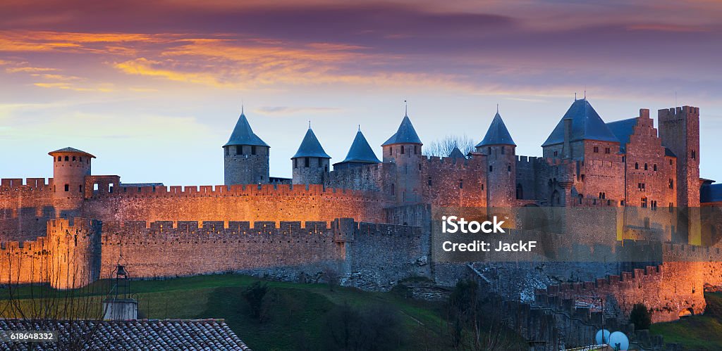 The fortified city in evening.  Carcassonne The fortified city in evening.  Carcassonne, France Carcassonne Stock Photo