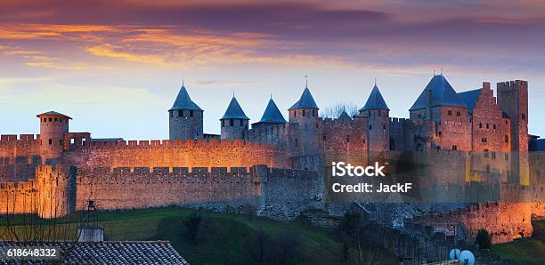 The Fortified City In Evening Carcassonne Stock Photo - Download Image Now - Carcassonne, Castle, Medieval