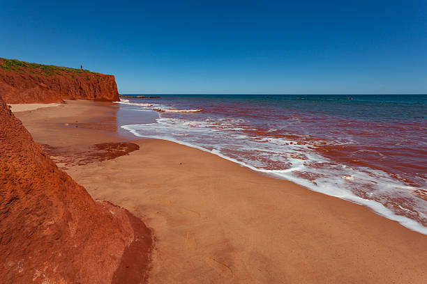 Stunning red Pindan cliffs adjoining the turquoise blue sea at James Price Point,  North of Broome in the remote Kimberley region of Western Australia.