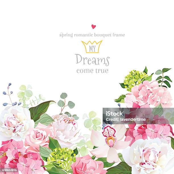 Pink Hydrangea Rose Peony Orchid Carnation Vector Design Card Stock Illustration - Download Image Now