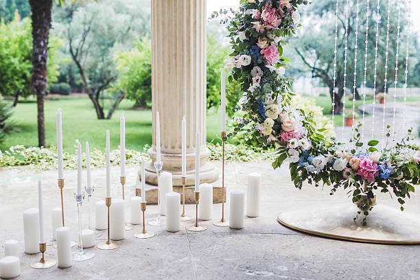 istock Wedding decorations with a lot of candles 618652148
