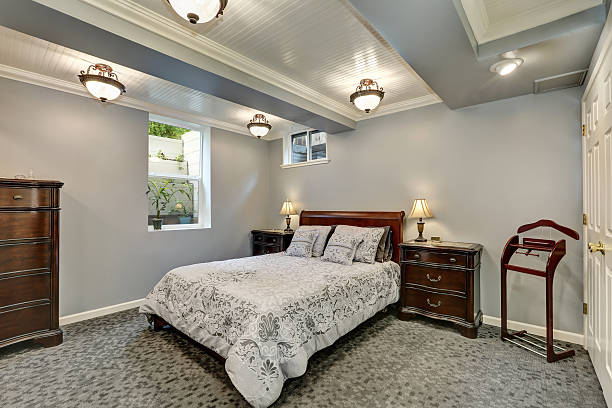 istock Gray bedroom interior downstairs 618653124