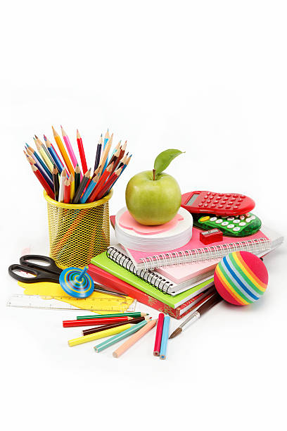 istock School and office supplies on white background, back to school 618654870