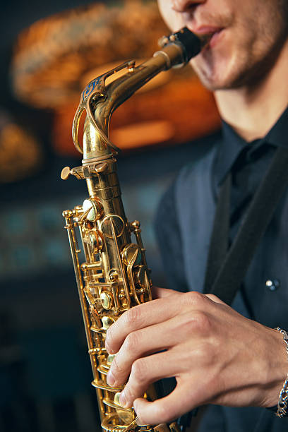 musikinstrument sax nahaufnahme - close up musical instrument saxophone jazz stock-fotos und bilder