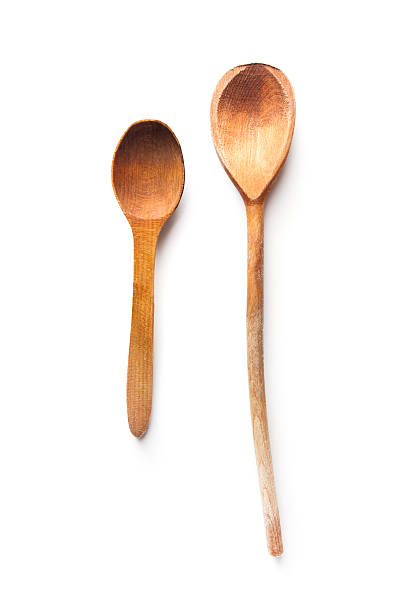 istock Two wooden spoons isolated on white background 618719808