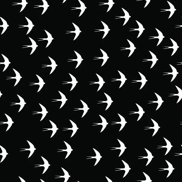 Vector illustration of Swallow bird seamless pattern on a black background