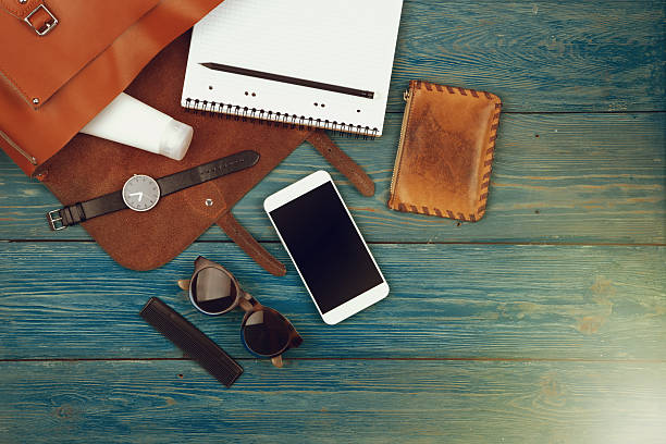 istock bag, phone, notepad, purse, watch, glasses 618720652