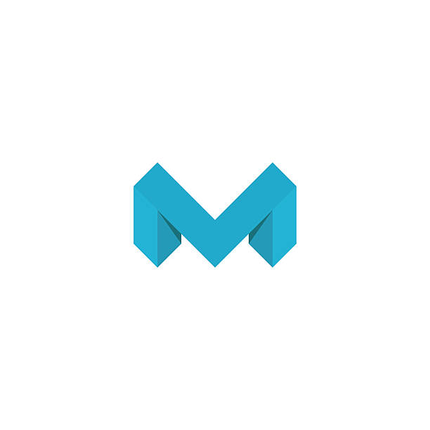 logo m litera niebieski, 3d makieta izometryczny element projektu graficznego - letter m alphabet three dimensional shape render stock illustrations