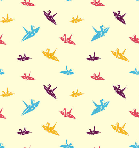 ilustrações de stock, clip art, desenhos animados e ícones de crane vector seamless pattern - paper cranes