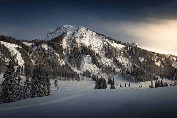 istock Beautiful view of sunset at Alps covered by snow 618723562