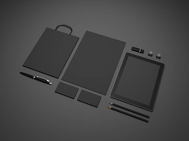 istock Dark 3D rendering grey stationery mock-up with shopping bag. 618724052