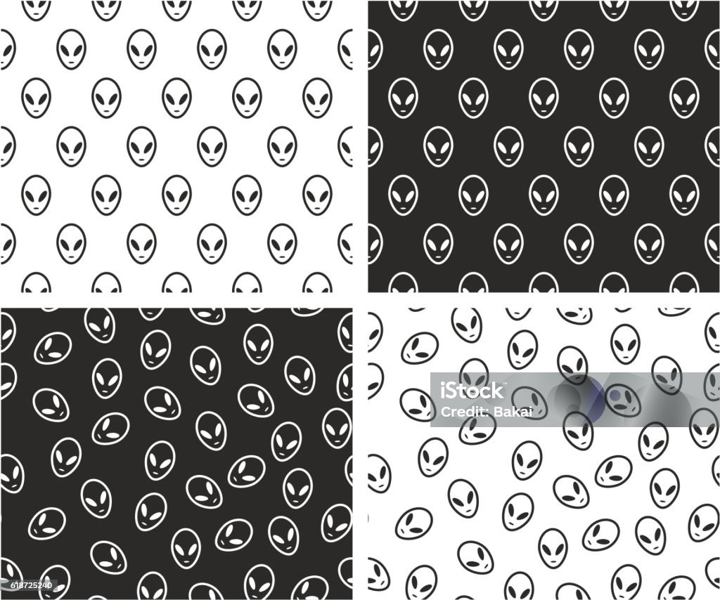 Alien Pattern Simple Alien Aligned Random Seamless Pattern Set Stock Illustration - Download ...