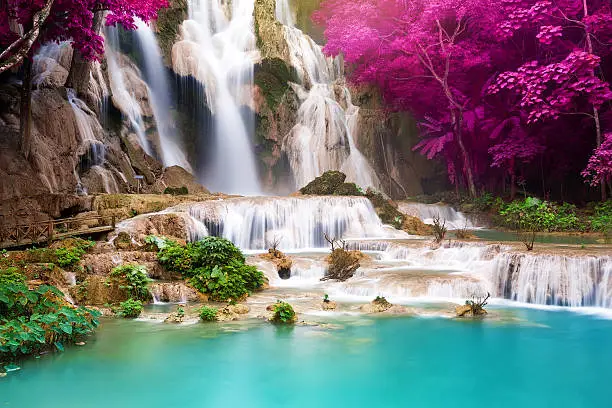 Photo of Turquoise water of Kuang Si waterfall, Luang Prabang. Laos