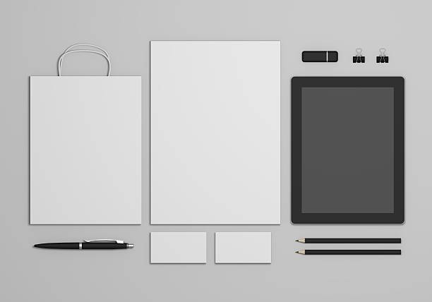 istock Mock-up 3d illustration business brand template on gray background 618726878
