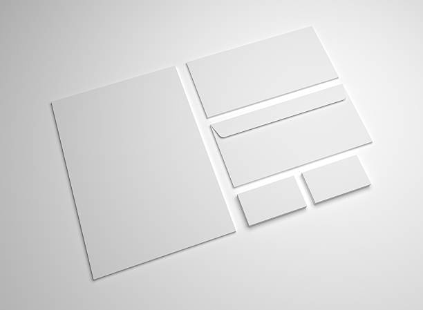 istock Blank 3d illustration mockup letter, business cards and envelopes. 618727064