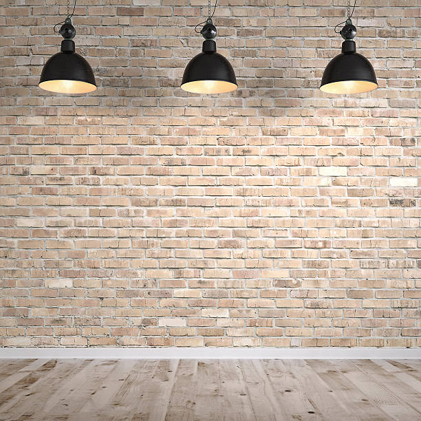 istock Brick wall background with hardwood floor 618728376