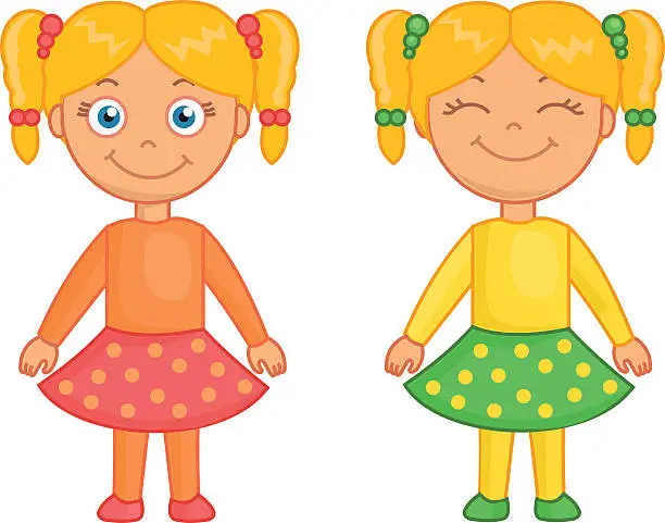 Vector illustration of Cute little blond girls twins with tails