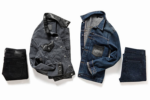 Denim jackets and pants Denim jackets and pants isolated on white background( with clipping path) denim jacket stock pictures, royalty-free photos & images