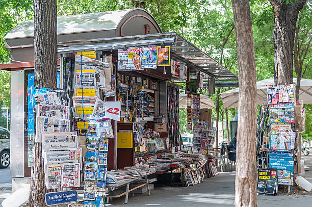 Madrid, Spain - July 3, 2012: Popular Spanish magazines and newspapers in Spanish language on the newsstand. Image captured in Madrid, Spain