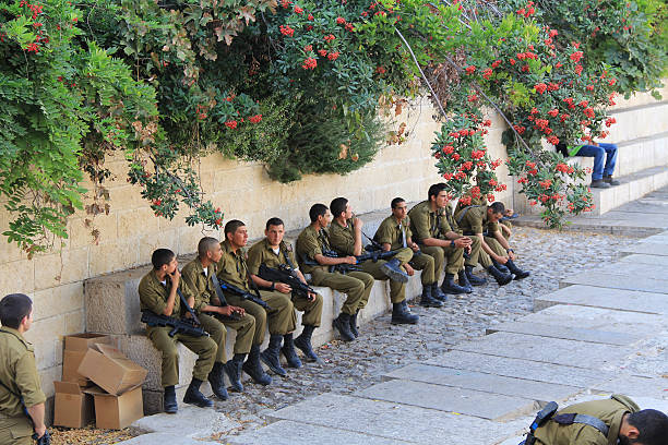 Jerusalem, Israel, October 24, 2013, Israeli troops waiting to be sworn in inside Old Jerusalem near the Wailing Wall.