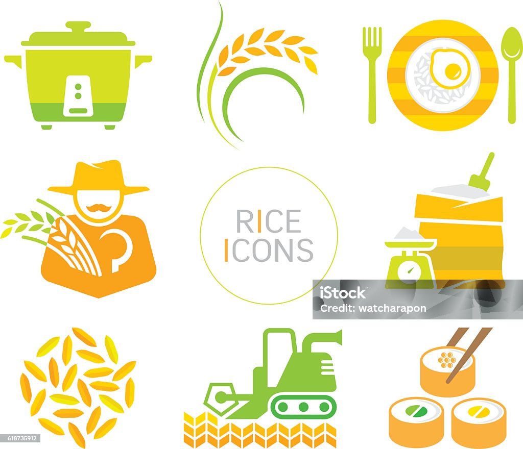 rice icons rice icon set. flat decorative symbols on white background.  Rice - Cereal Plant stock vector