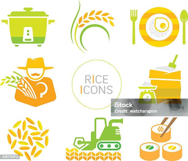 Rice Icons Stock Illustration - Download Image Now - Rice - Cereal Plant, Icon Symbol, Sack