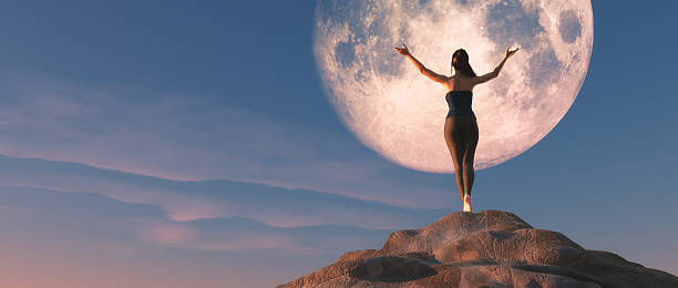 The young female watching the  moon.