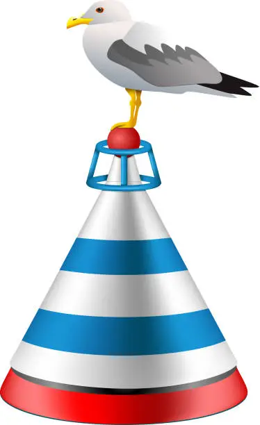 Vector illustration of Vector isolated realistic sea buoy with a seagull