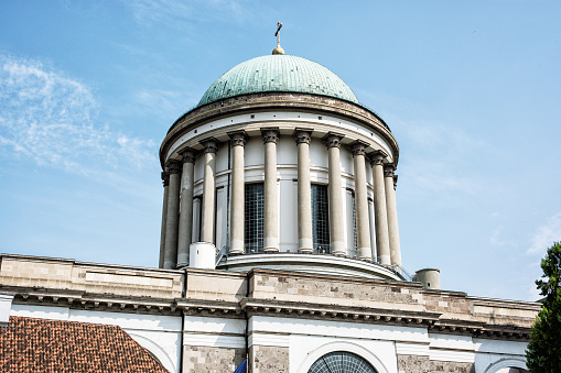 Close up photo of beautiful basilica in Esztergom, Hungary. Cultural heritage. Religious architecture. Travel destination. Largest building. Place of worship.