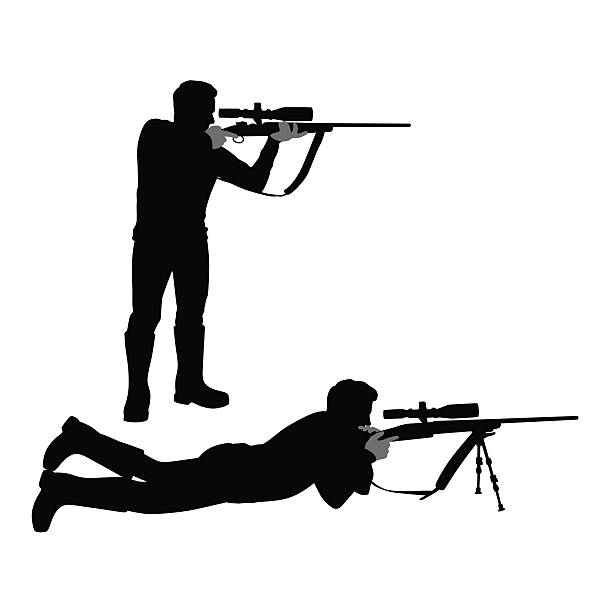 прицеливание охотник силуэт - rifle range stock illustrations