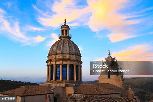 Ragusa Ibla Sicily Panorama San Giorgio Cathedral Dramatic Sky Stock Photo - Download Image Now