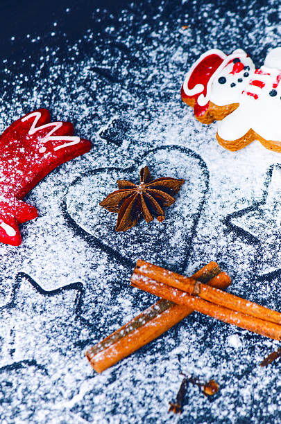 Stars, comet, heart and cinnamon like a christmas background