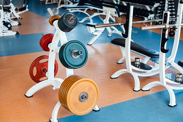 istock Weight plates on the stand 618743106