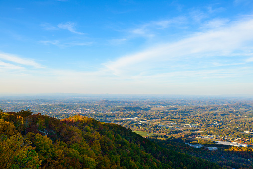 The view from Buffalo Mountain over the autumn landscape around Johnson City, Tennessee, a city of about 65,000 people.