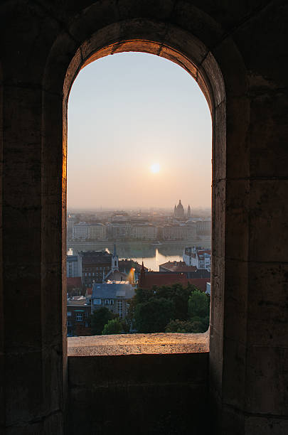 istock Budapest morning sunrise view panorama. View from fishermen bastion tower. 618745270