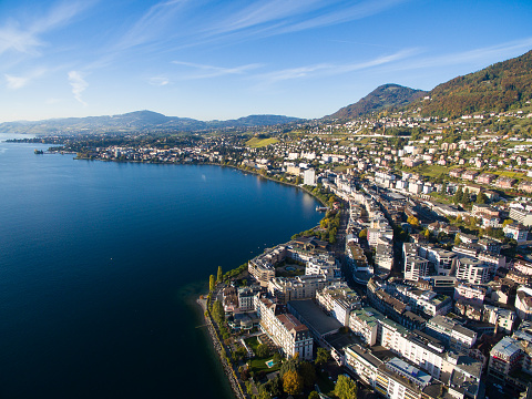 Aerial view of Montreux waterfront, Switzerland