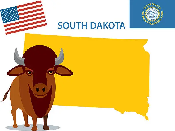 Vector illustration of South Dakota and Bison
