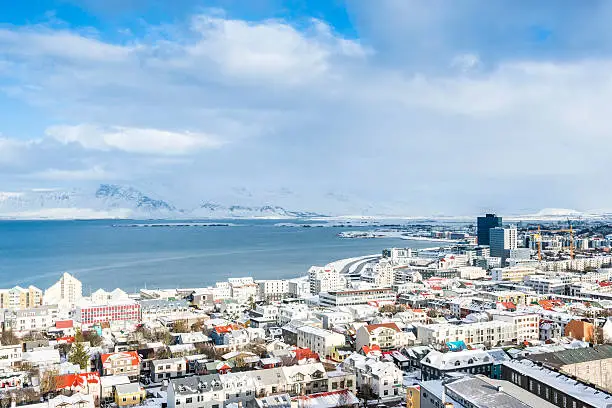 View of the  Reykjavik city from the top of Hallgrimskirkja church, Iceland.