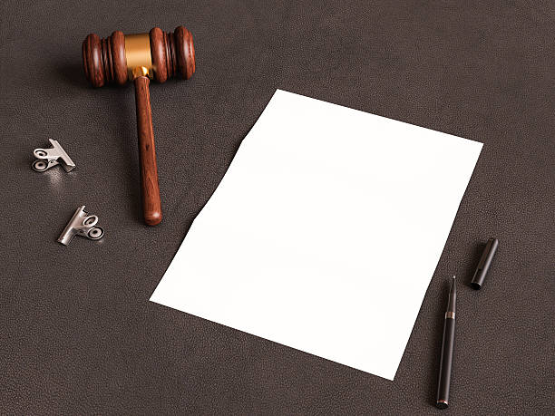 istock Judge's gavel on leather substrate. 3D illustration 618747010