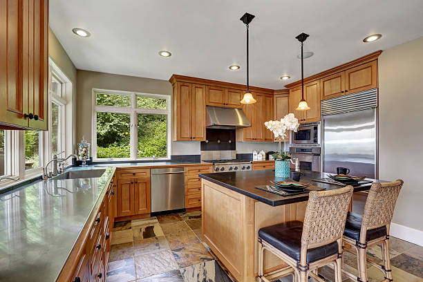 istock Modern kitchen room interior with new steel appliances 618748358