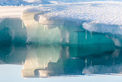 Blue icebergs at Jokulsarlon Glacial Lagoon. Iceland. Winter.