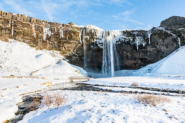 istock Frozen beautiful waterfall Seljalandsfoss. Iceland. 618749134