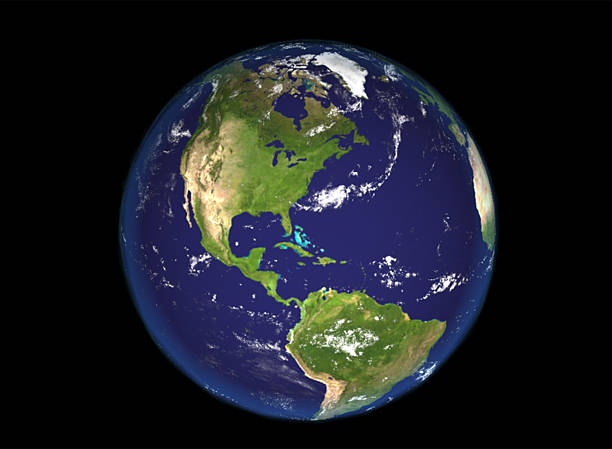 globe north and south america illustration, 3d render illustration. - 從衛星觀看 個照片及圖片檔