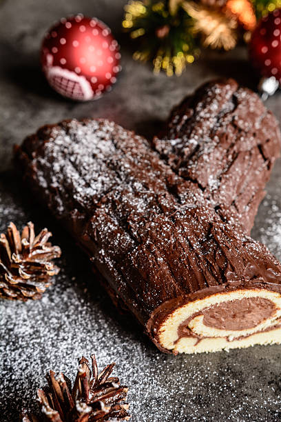 istock Traditional Christmas Buche de Noel cake 618753196
